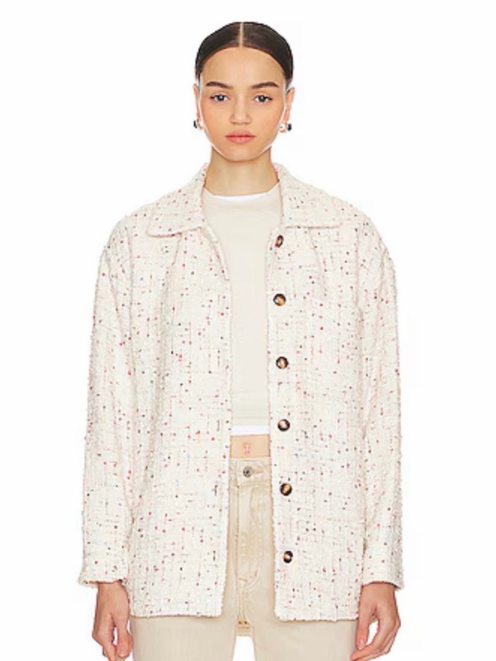 Favorite Daughter Tallulah Ivory Tweed Button-Front shirt Jacket NWT size L